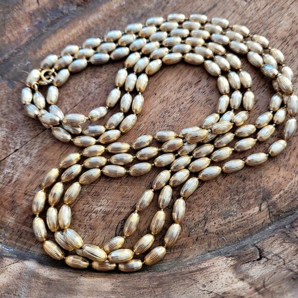 Vtg Gold Tone Beaded Long Necklace - Picture 1 of 4